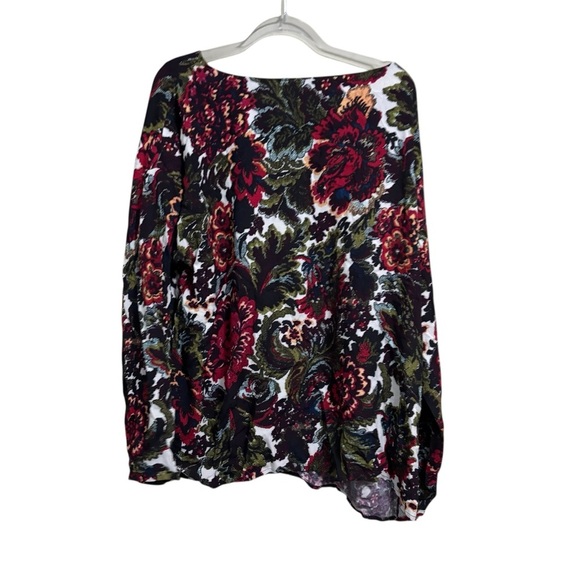 New J Jill Top Womens XL Semi-Sheer Floral Long Sleeve Boat Neck Rayon Casual - Picture 4 of 5